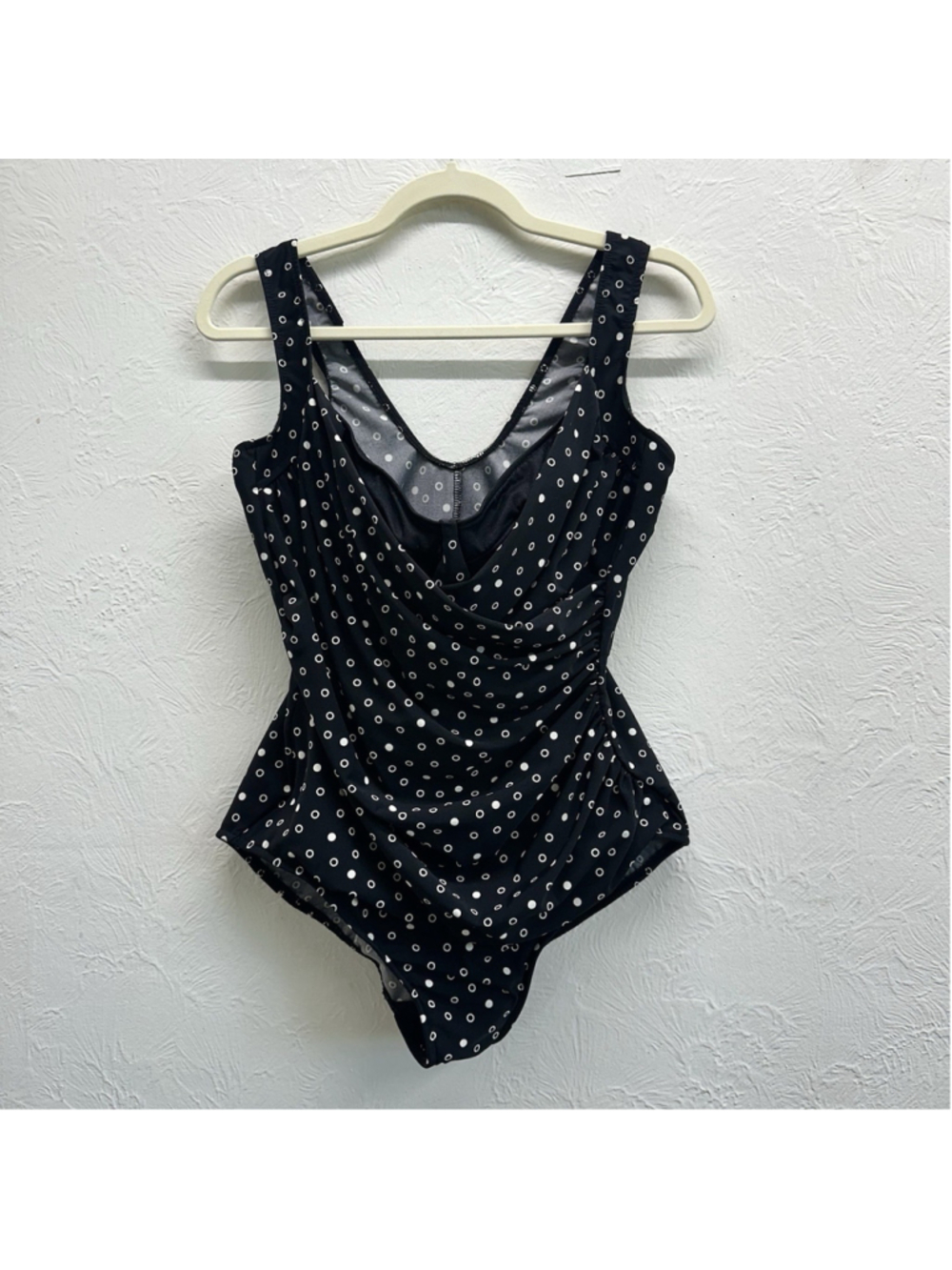 Miraclesuit Polka Dot One Piece Swimsuit Black White Ruched Tummy Control 18W